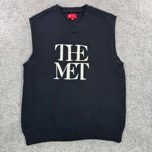 PacSun x The Met Logo Sweater Vest Black V-Neck Knit Mens M *FLAW*